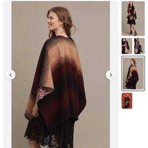 Anthropologie Wintertide Reversible lace wool blend Poncho One Size boho‎ fall